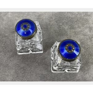 Vtg David -Anderson Cut Glass Enamel Sterling Salt & Pepper Shakers
